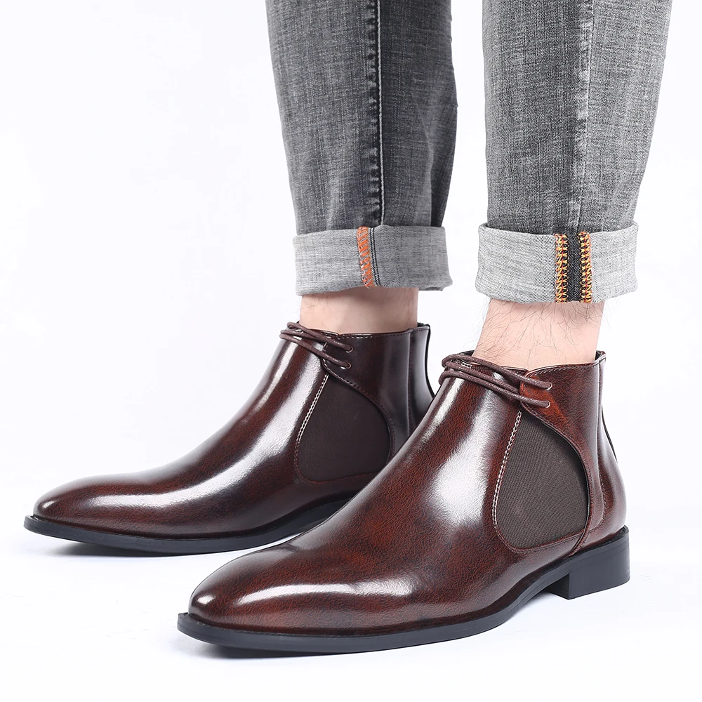 Yeni erkek Klasik Retro Hakiki Deri Chelsea Çizmeler Erkekler için Moda bileğe kadar bot Rahat İngiliz Tarzı Kısa çizmeler erkek resmi ayakkabı