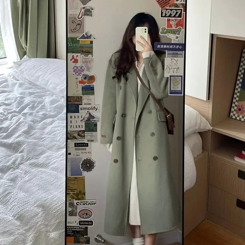 Kadınlar Uzun Rüzgarlık Ceket Kore Gevşek Moda Tek göğüslü Yaka Palto Kadın Sonbahar Kış Sıcak Bayan Paltolar