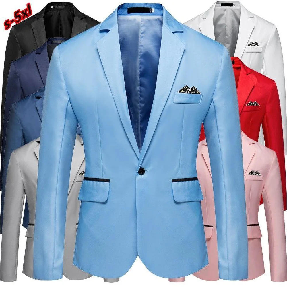 Düz Renk Erkek Blazer Moda Çentik Yaka Bir Düğme Ceket İş Rahat Düğün Resmi Blazer 1 Parça Takım Elbise Slim Fit 2023