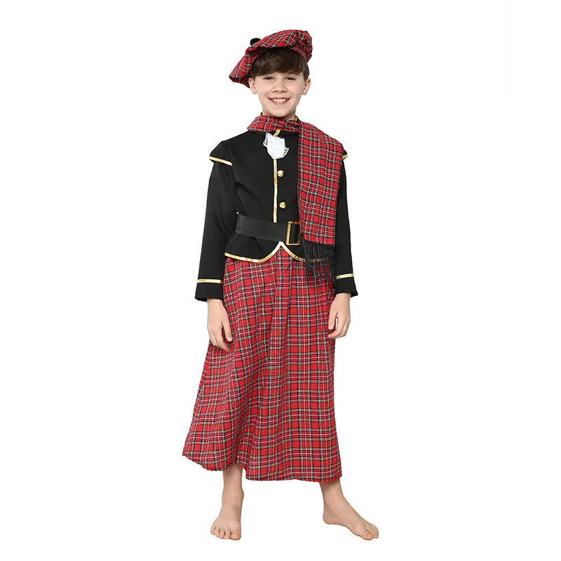 Küçük Erkek Ekose pilili etek Seti İskoç Tatil Kilt Kostüm Geleneksel Kostüm Sahne Performansı Etek Seti Çocuklar İçin