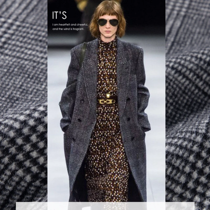 High-end Ekose Yün İtalyan Marka giysi kumaşı Kalın Giyim Dıy Kumaş Elbise Dikiş Metre Malzeme Kış