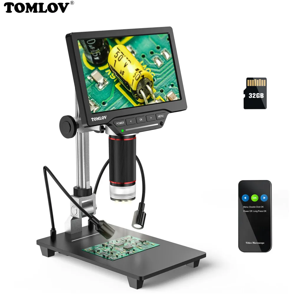 TOMLOV DM201 Pro Dijital HDMI Mikroskop Yüksek Çözünürlüklü Endüstriyel Muayene Cep Telefonu Büyüteç 32GB elektron mikroskobu
