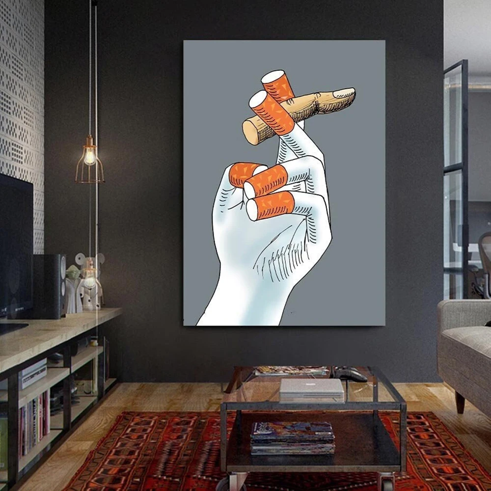 El Boyalı Yağlıboya gerçeküstü tuval duvar sanatı sigara parmak tuval sigara tuval ev dekor parmak tuval duvar dekoru
