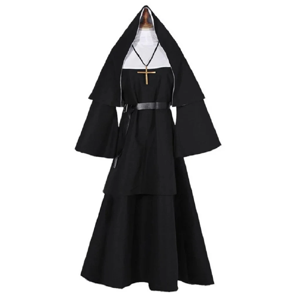 Ortaçağ Rahibe Cosplay Kostüm Cadılar Bayramı Kostüm Kadınlar için Conjuring Cosplay uzun elbise Yetişkin Korku Filmleri Hayalet Kostüm
