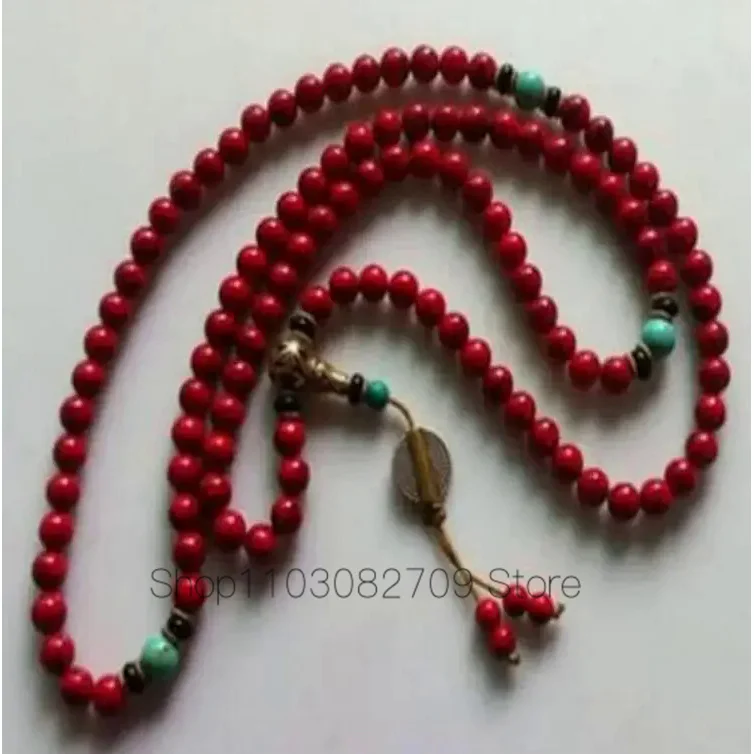 Perle de prière bouddhiste, pierre rouge du Tibet, 108 8MM, collier Mala, Bracelet, perles