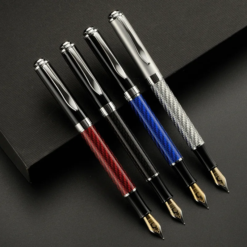 12 Adet Yüksek Kaliteli Karbon Fiber Metal Kalemler Lüks İş Okul Öğrenci Ofis Malzemeleri Dolma Kalem Yeni Mürekkep Kalem