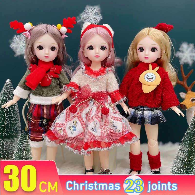 30cm Bjd Bebek Noel Yeni Yıl Hediyeleri Tam Set 1/6 Anime Bjd Noel Giysileri İle 23 Ortak Hareketli Vücut Kız Giyinmek Oyuncaklar