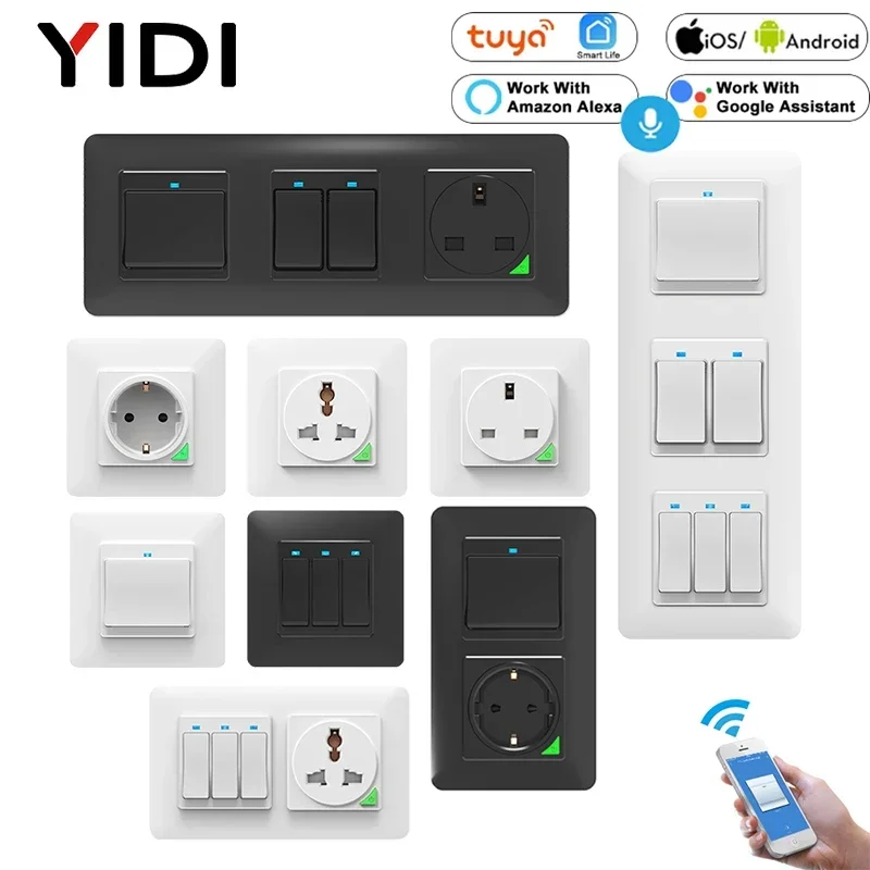 Tuya WiFi Akıllı duvar ışık anahtarı Çıkışı, Çıkarılabilir APP Kablosuz Kontrol basmalı düğme anahtarı AB İNGİLTERE Duvar Soketi, Alexa Google Ev