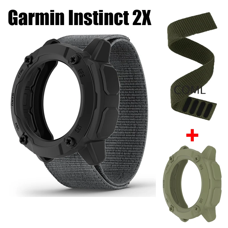 Fit Garmin Instinct 2X Kılıfı smartwatch Spor TPU Yumuşak koruyucu Tampon Kapak Askısı Naylon Bilezik Band