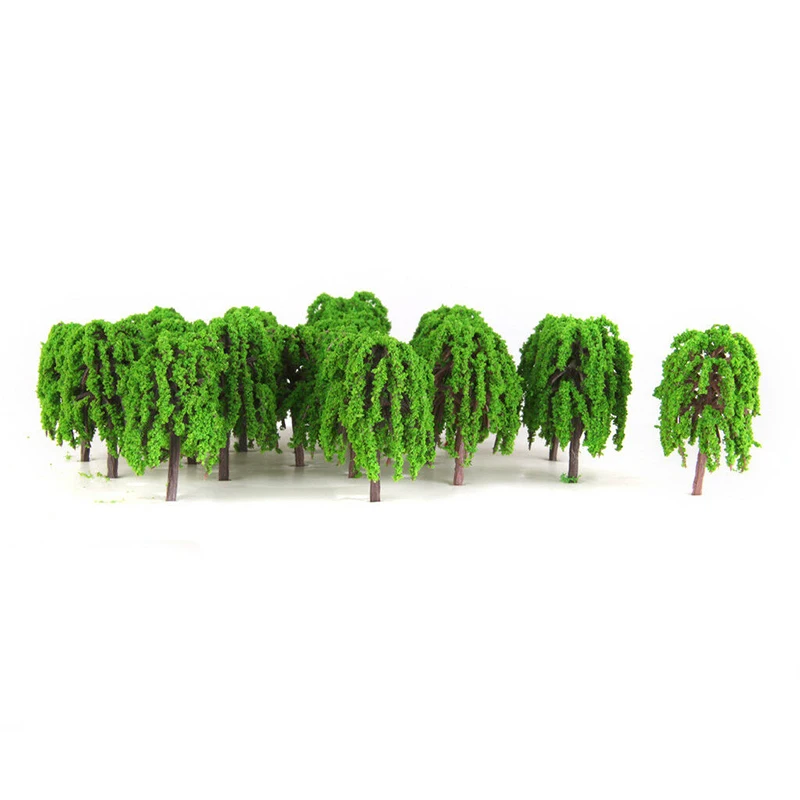 Bitki Modeli Ağacı Oyuncak Yeşillik Mutfak Peyzaj Düzeni Plastik Reçine Tren Demiryolu Söğüt 25 adet 3D Ekran Yeşil