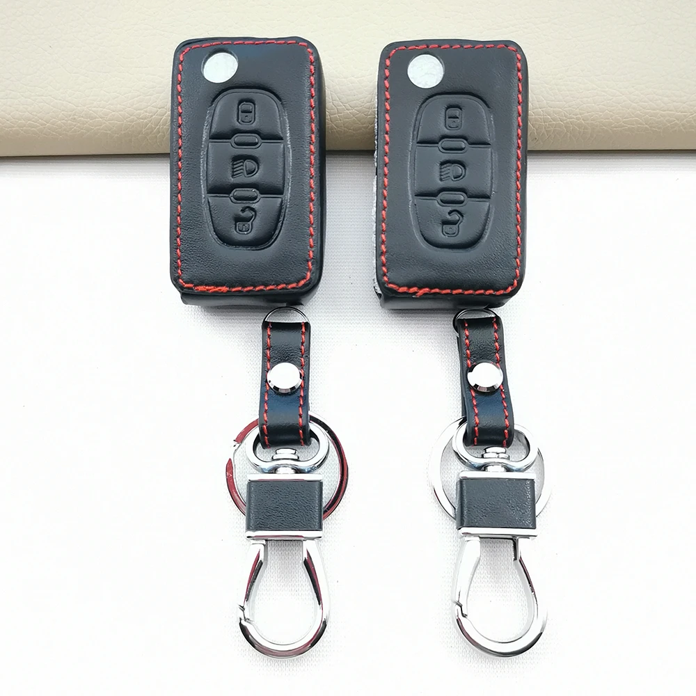 Deri Araba Anahtarı Koruma Kılıfı Citroen C3 C4 Xsara Picasso Berlingo C5 C8 Peugeot 3 Düğmeler İçin Katlanır Anahtar Aksesuarları Kutusu