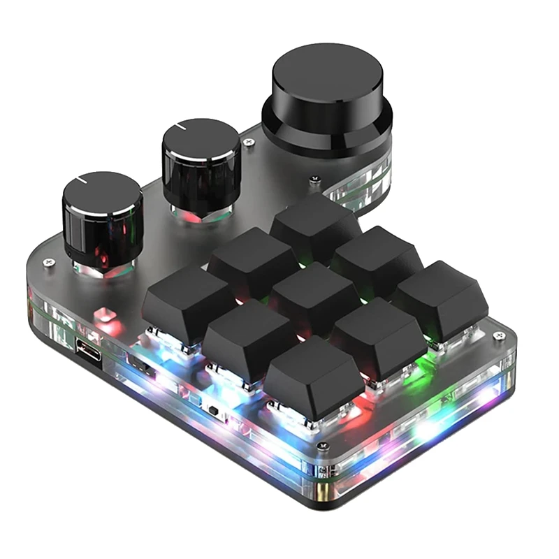 Programlanabilir Mekanik Klavye, 9 Tuşları 3 Kolları RGB Programlanabilir Makro Klavye Bluetooth Oyun Tuş Takımı Hotswap