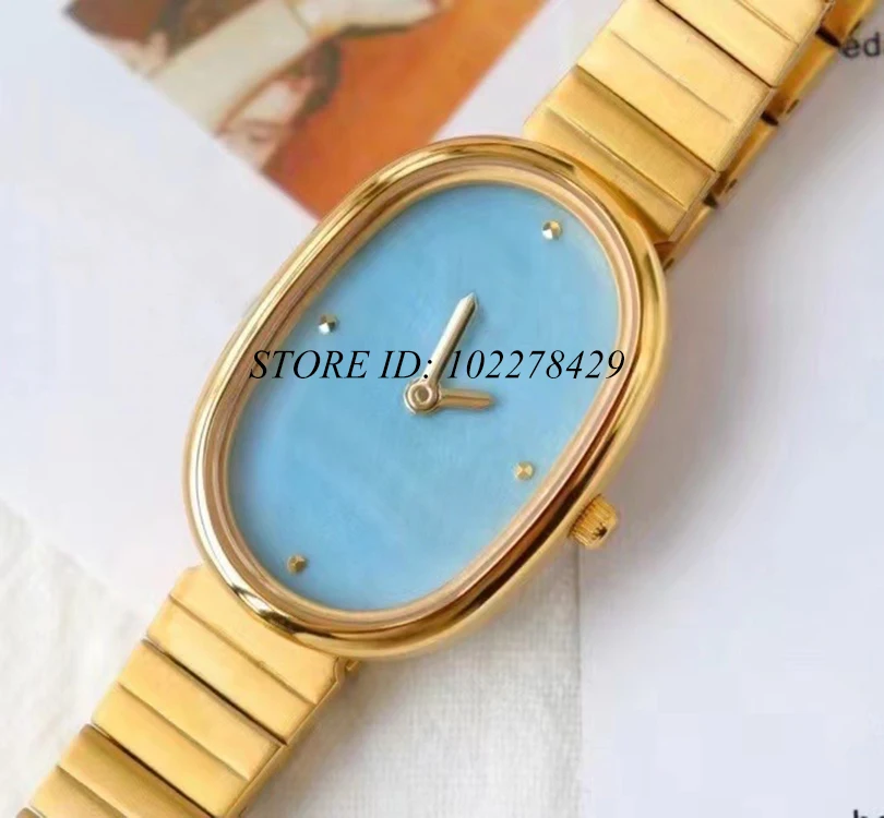 Yüksek kaliteli saat Kadın Kuvars Kol Saati Basit Minimalist Oval Şekilli Kadın Lüks Altın Paslanmaz Çelik Saat Moda Reloj
