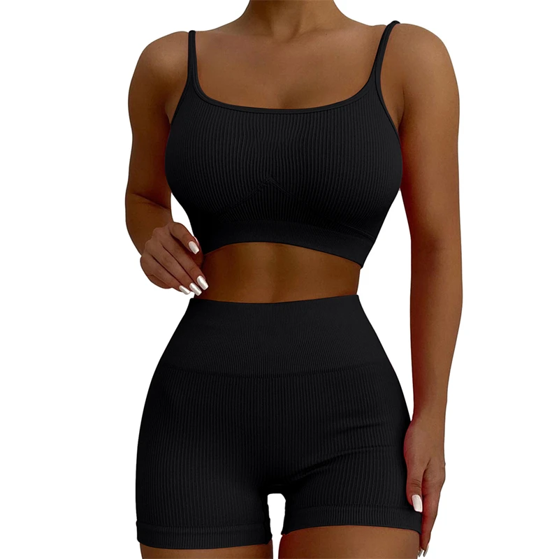 Darbeye dayanıklı Kadın Koşu Yoga 2 adet Egzersiz Seti Düz Renk Yüksek Bel spor elbise Hızlı Kuru Spor Seti