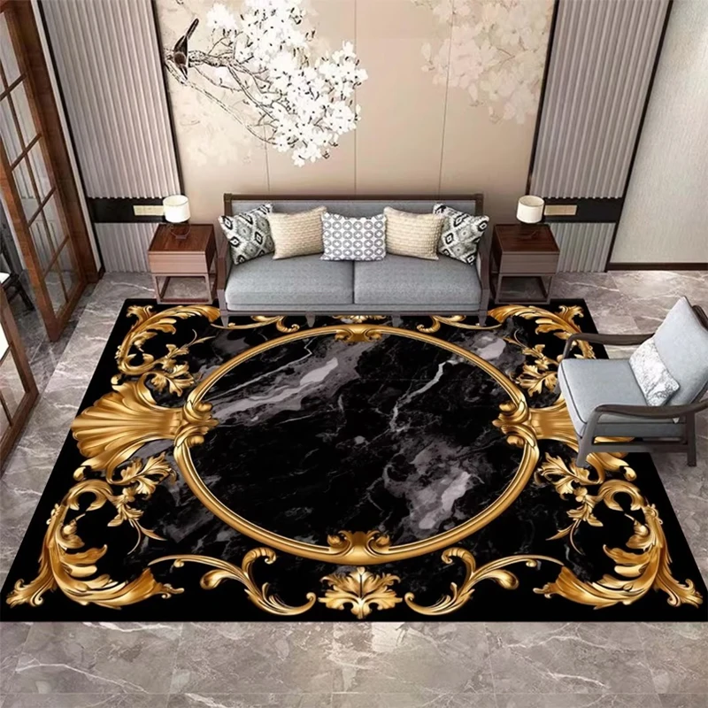 Avrupa Lüks Halı Dekorasyon Ev Büyük Kilim Oturma Odası için Modern Altın Siyah kaymaz Yatak Odası Zemin Mat Yumuşak Salon Halı
