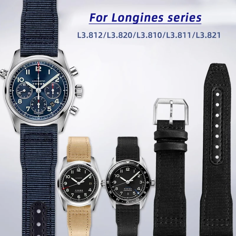 Longines Pioneer comcast Spor watchband L3. 810 L3. 820 742 Pilot Naylon Tuval deri alt Erkek saat kayışı 20mm 21mm 22mm