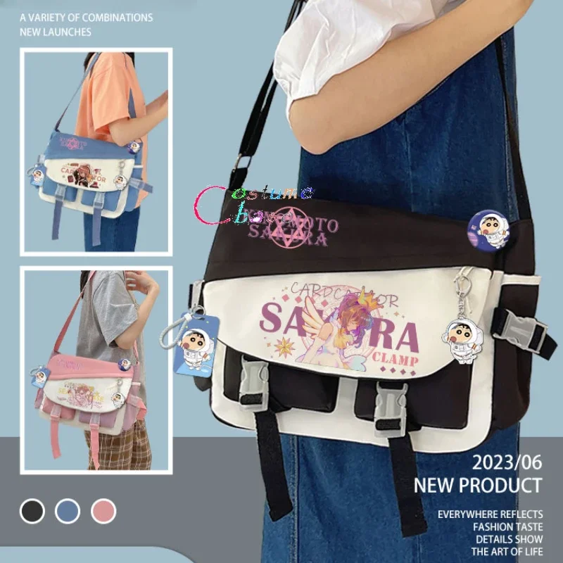 Anime Cardcaptor Sakura omuzdan askili çanta Satchel Kitap Çantaları Seyahat Çantaları çizimli çanta Kampüs Öğrenci askılı çanta Rozetleri Sırt Çantası