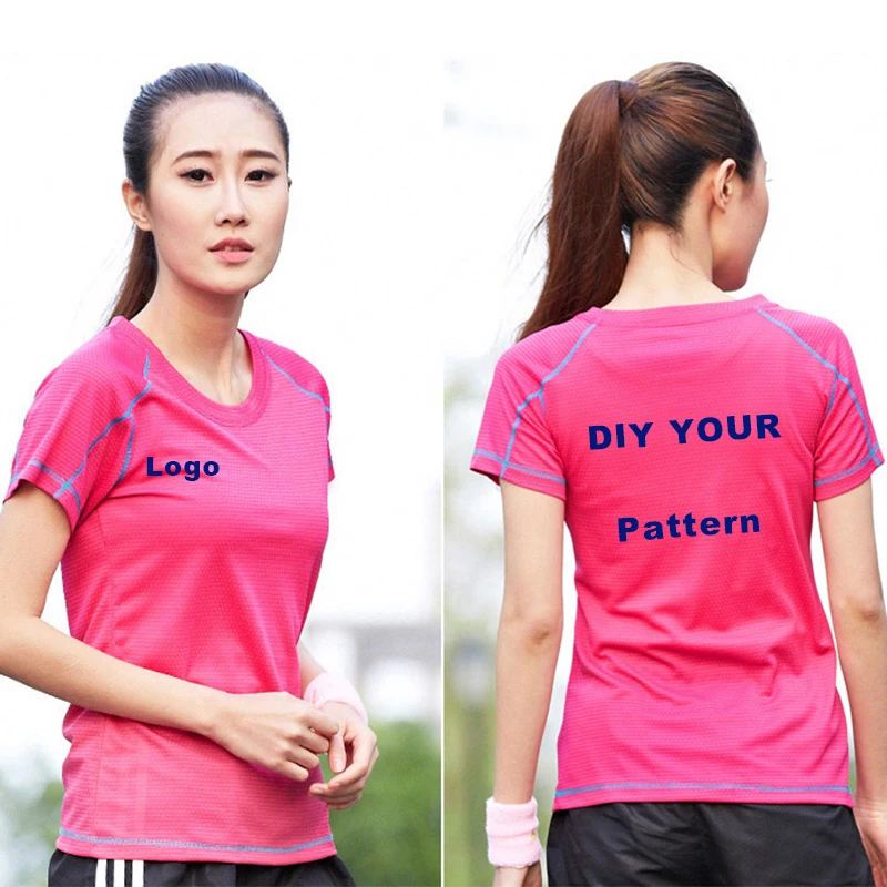 100 % Polyester koşu tişörtü Kadın Yaz Çabuk Kuruyan Spor Kısa Kollu Gömlek O Boyun Spor Giyim Spor Salonu Gömlek Femme