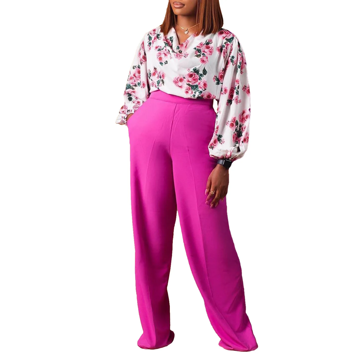 Yaz Sonbahar 2 Parça Set Kadın Eşofman Zarif Afrika Giysileri Kadınlar için Rahat Parti Baskı Üstleri Geniş Bacak Pantolon Takım Elbise Kıyafetler