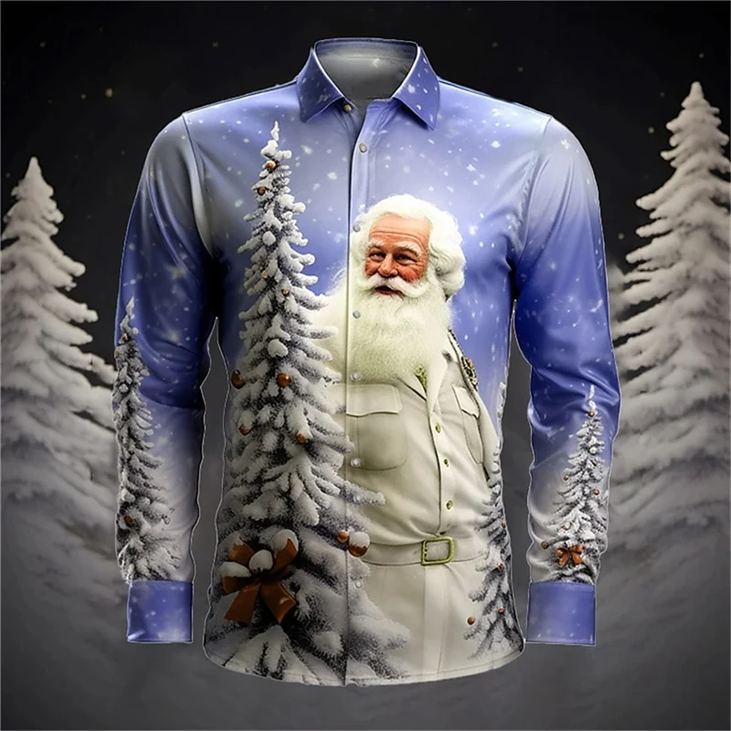 Yeni Noel Baba Tatil Gömlek 3D Baskı Sıcak Satış Noel Uzun Kollu Gömlek Parti erkek gömleği Rahat Moda erkek Üstleri