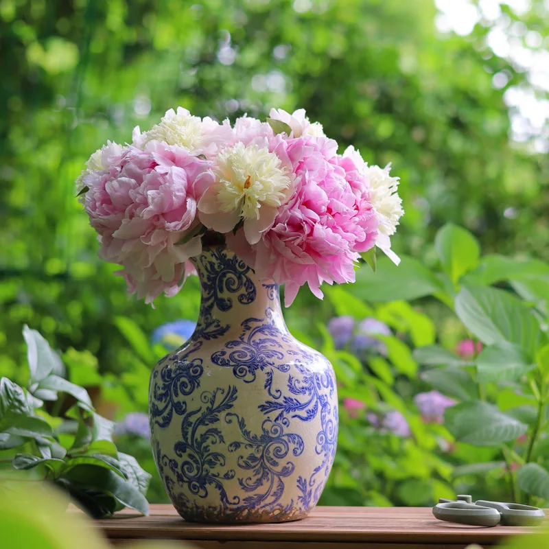 Retro Seramik Ev Dekor Eski Buz Çatlak Çiçek Vazo El-boyalı Desen Çiçek Şişe Çok Yönlü Sahne Tencere bitkiler için