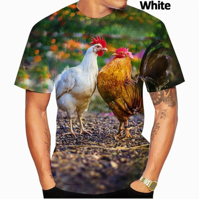 Komik tavuk 3d baskı T-shirt Moda Rahat Yaz erkek kısa kollu serin üst