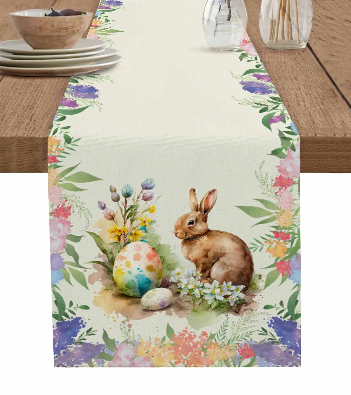 Paskalya tavşanı Yumurta Çiçekler Masa Koşucu Lüks Düğün Dekor Masa Koşucu Ev Yemek noel dekoru Masa Örtüsü