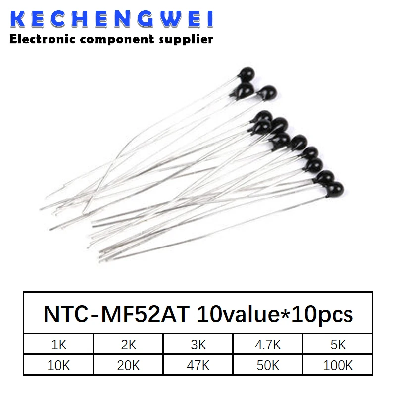 100 adet=10 değer*10 adet NTC Termistör Direnç Kiti NTC-MF52AT 1K 2K 3K 4.7 K 5K 10K 20K 47K 50K 100K + -5% 3950B
