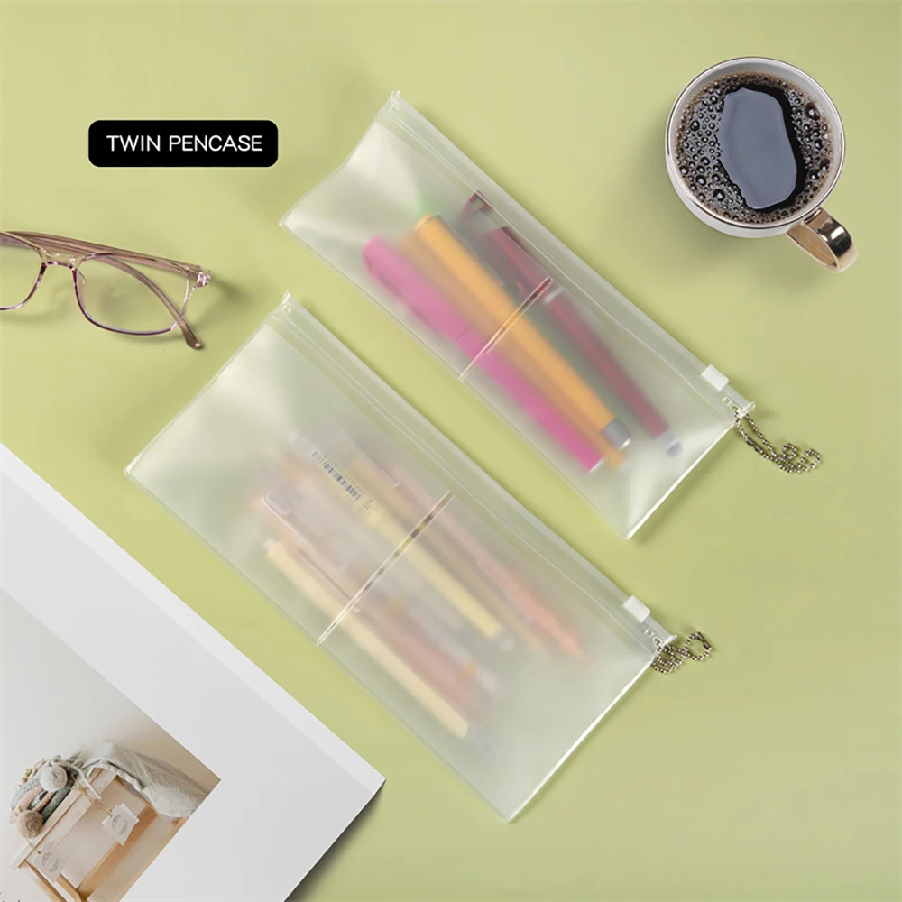 Yaratıcı Fermuar Şeffaf Kalem Kutusu Çift PVC Su Geçirmez Kalem Çantası Taşınabilir Ofis Seyahat Çantası Kırtasiye