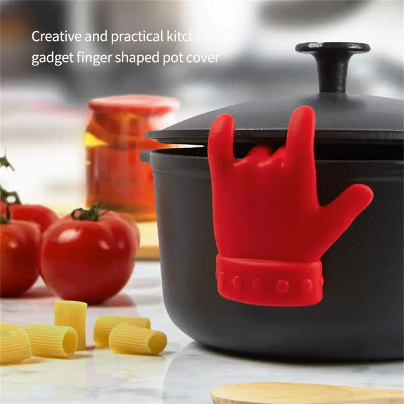 Çorba kaşığı Rafının Taşmasını Önleme Yaratıcı tasarım tasarımı Dayanıklı ve ısıya dayanıklı parmak şeklinde tencere kapağı