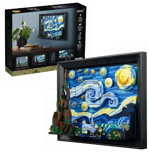 Fikirleri 2316 adet Yıldızlı Gece Vincent Van Gogh Modeli Yapı Taşları Tuğla Eğitici Oyuncaklar Çocuk Çocuklar İçin Noel Hediyeleri 21333