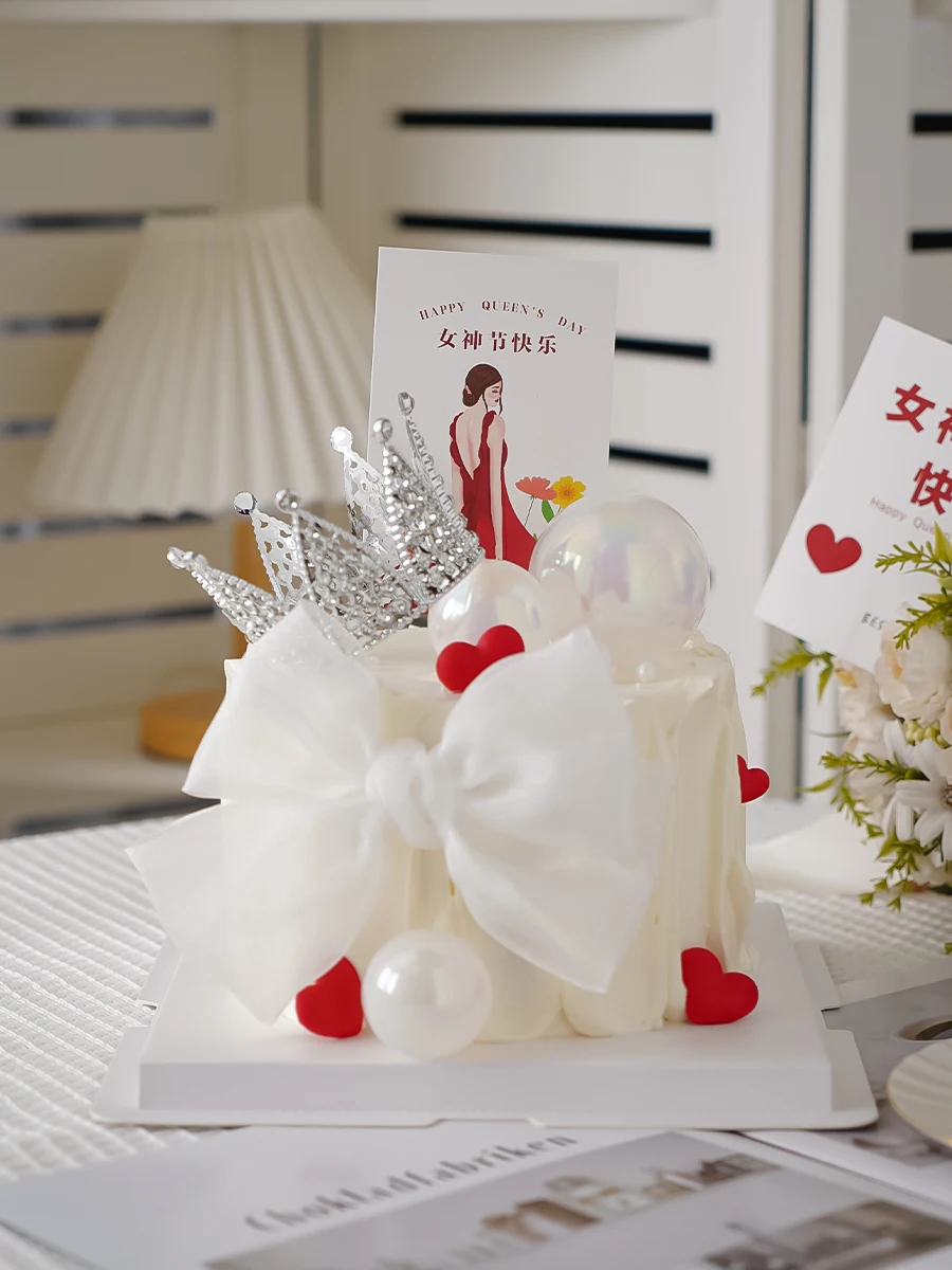 Anneler Günü Tanrıça Kek Topper Dekorasyon Yay Süsleme Aşk Kraliçe Altın Gümüş Rhinestone Taç doğum Günü Kartı Pişirme Malzemeleri