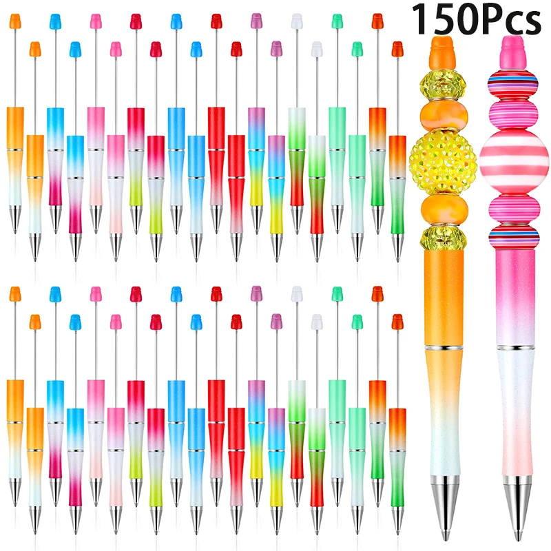 150 Adet Degrade Renk Okunabilir Kalem DIY Boncuk Tükenmez Kalem Siyah Mürekkep Boncuklu Kalemler Öğrenciler için Ofis Okul Malzemeleri