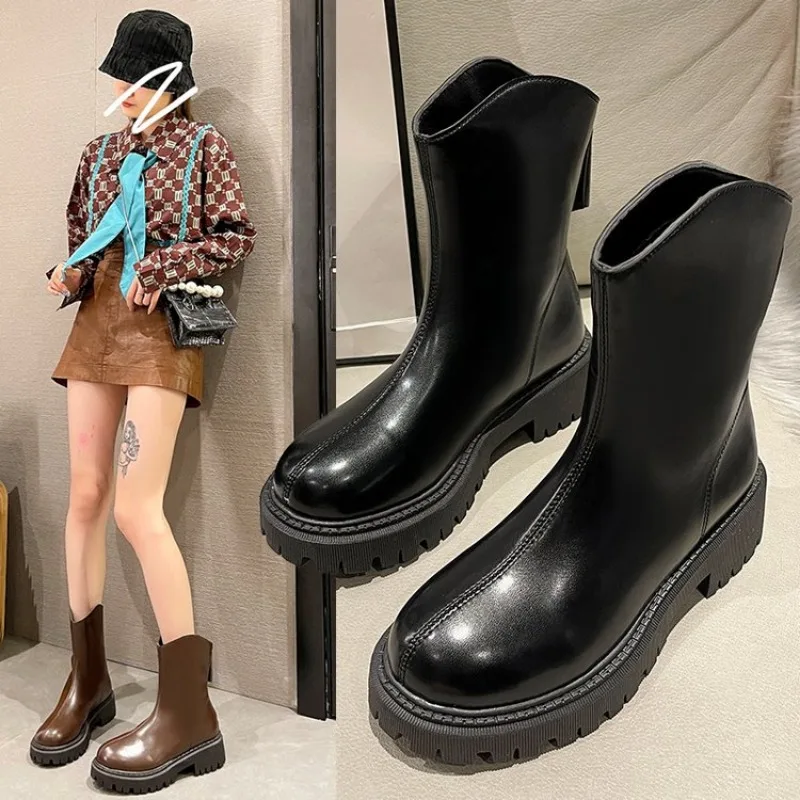 Kadın botları Sonbahar Kış Platformu Çizmeler Slip-on Chelsea kısa çizmeler Sıcak Tutmak Ayakkabı Rahat kaymaz Botas Mujer