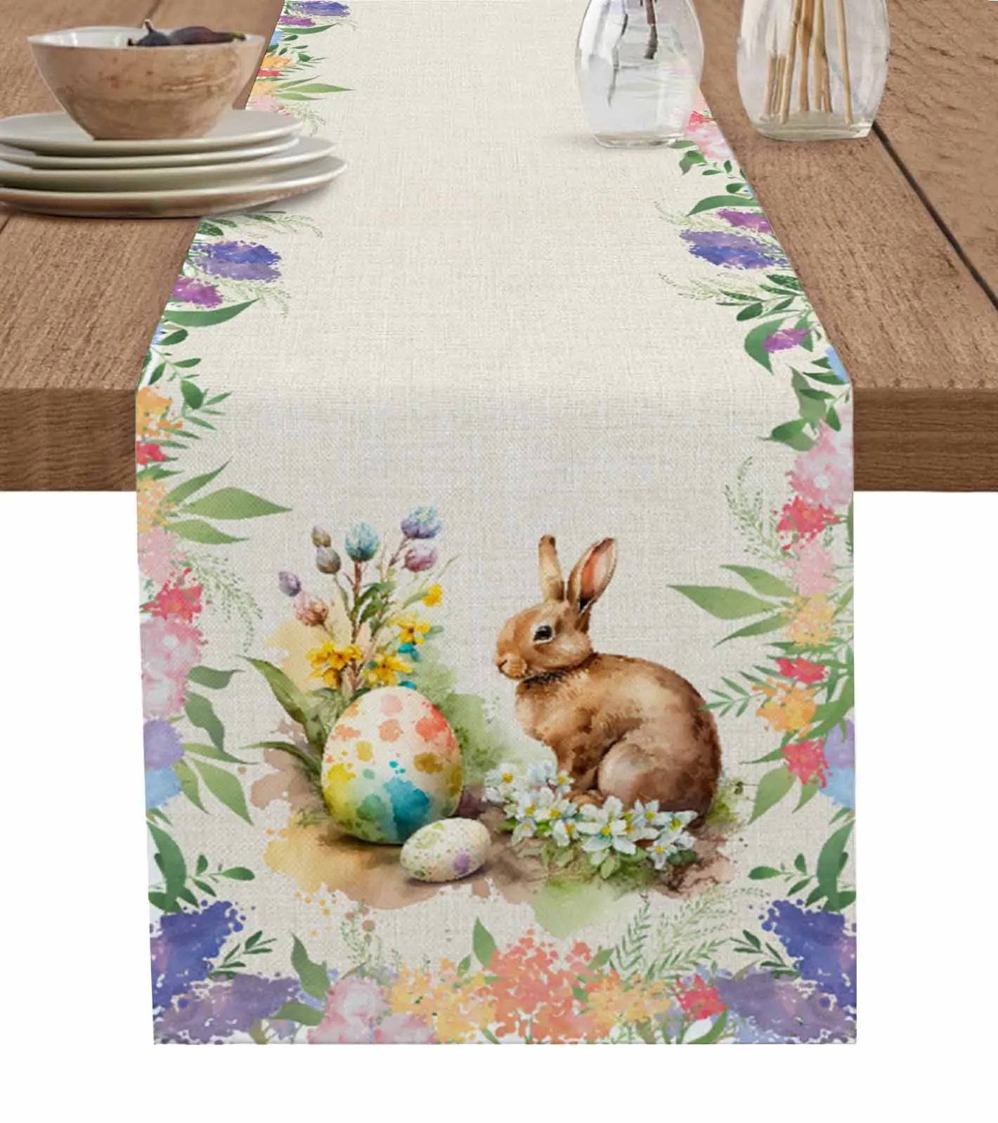 Tavşan Paskalya Çiçek Yaprak paskalya yumurtası Masa Koşucu Parti yemek masası örtü bezi Placemat Peçete Ev mutfak dekoru