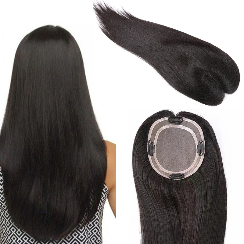 Mono Toppers İnsan Saçı Kadınlar için 5. 5x6 inç Düz Ham işlenmemiş insan postişi Klip Mono Peruk Kadın Peruk Doğal