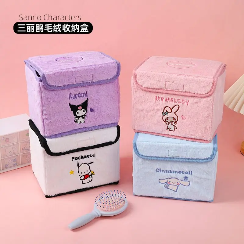 Kawaii Kuromi Hello Kitty My Melody Karikatür Işlemeli Peluş saklama kutusu Anime Sanrio Sevimli Katlanabilir masa üstü organiser