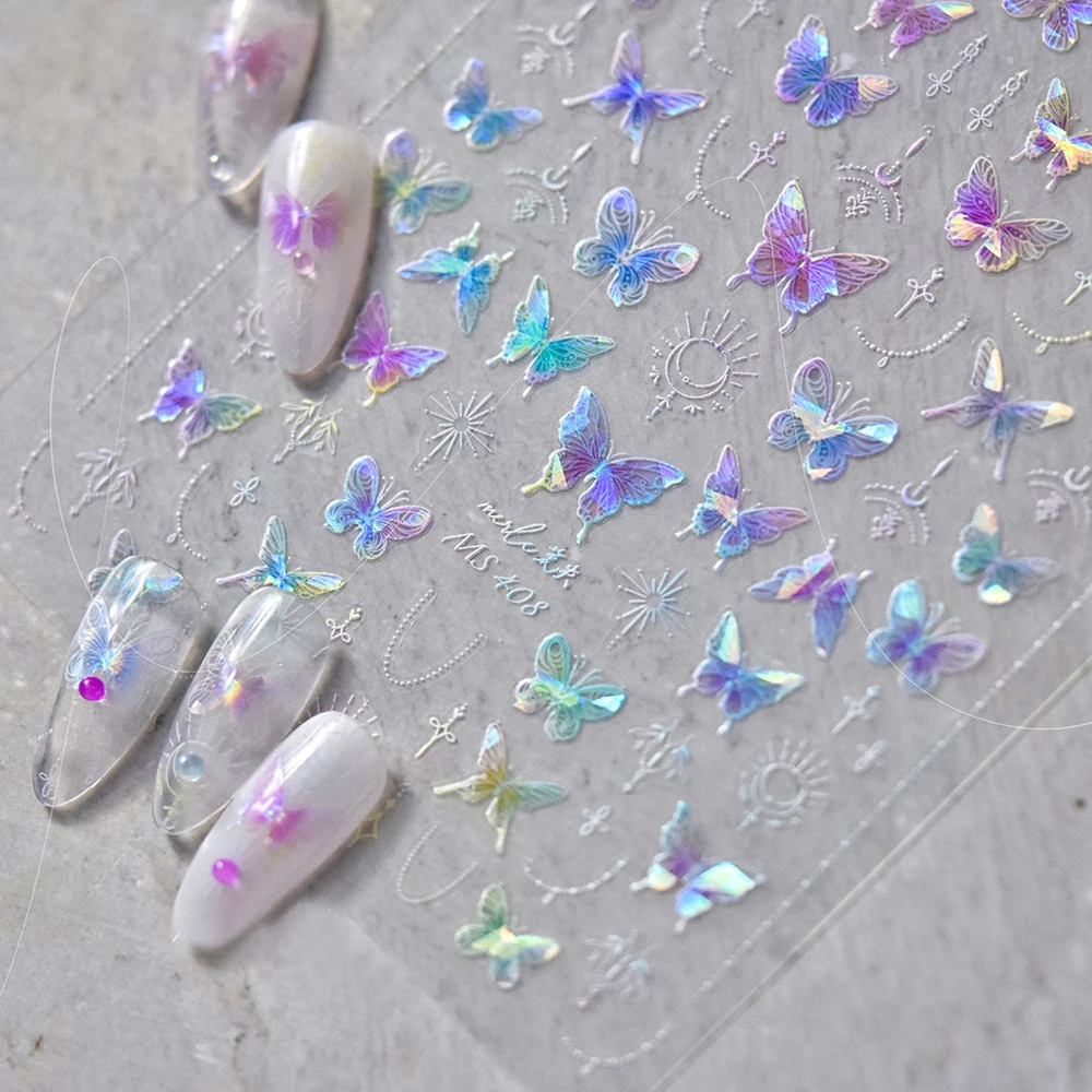 5D Kabartmalı Nail Art Etiketler DIY Kristal Kelebek Tırnak Süslemeleri Preslenmiş Çivi Manikür Çıkartması Kendinden Yapışkanlı Tırnak Kaydırıcılar