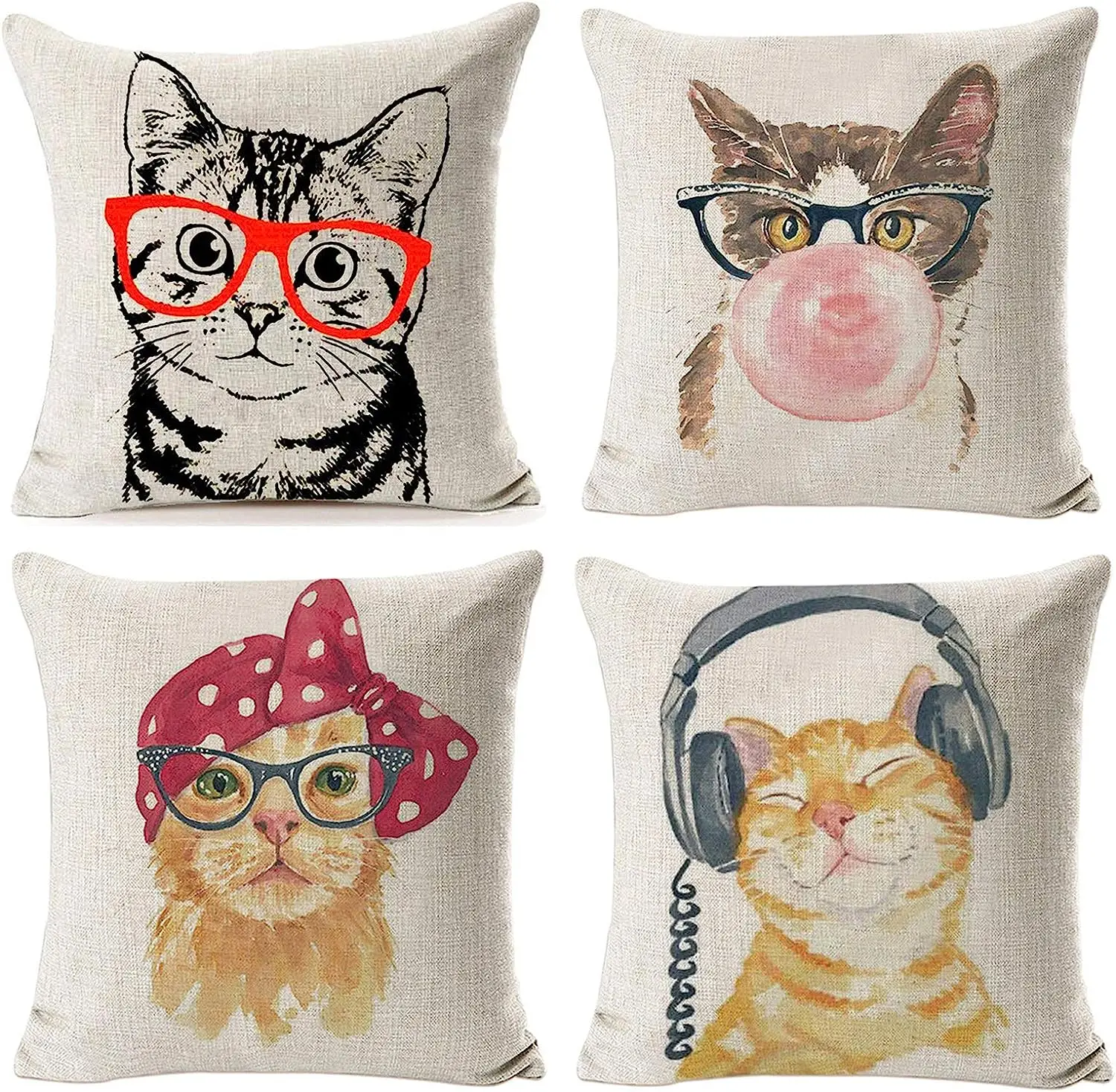 Komik Kedi Yastık Kılıfı Hayvan Kitty Yastık Kılıfı Pamuk keten yastık Örtüsü Kanepe Yatak Kanepe Veranda araç seti 4 Yastık Kılıfı