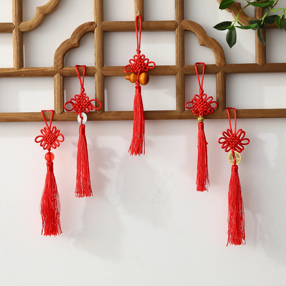 5 ADET Çin Düğüm Kırmızı İpek Püskül Kolye Bahar Festivali DIY El Sanatları Hediye Takı Yapımı Küpe Giyim Kolye Aksesuarları