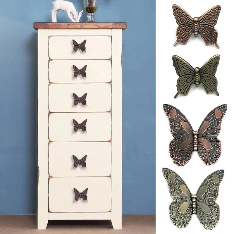 1 Adet Vintage Kelebek Kolu, Alaşım Oyma Kelebek Şekli Tek Delikli Dolap Çekmece Çeker kapı topuzu Ev mobilya dekorasyonu