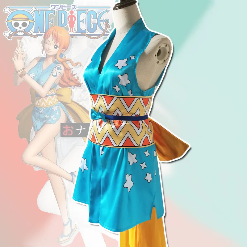 Anime Cosplay Nami Cosplay Kostümleri Kolsuz Giyim Yan Yarık Mini Etek Kadınlar için Fantezi parti elbisesi