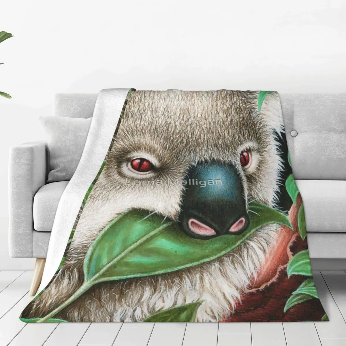 Sevimli Koala Munching Bir Yaprak Battaniye Yatak Örtüsü Yatak Kalın Yumuşak yatak battaniyesi Ultralight
