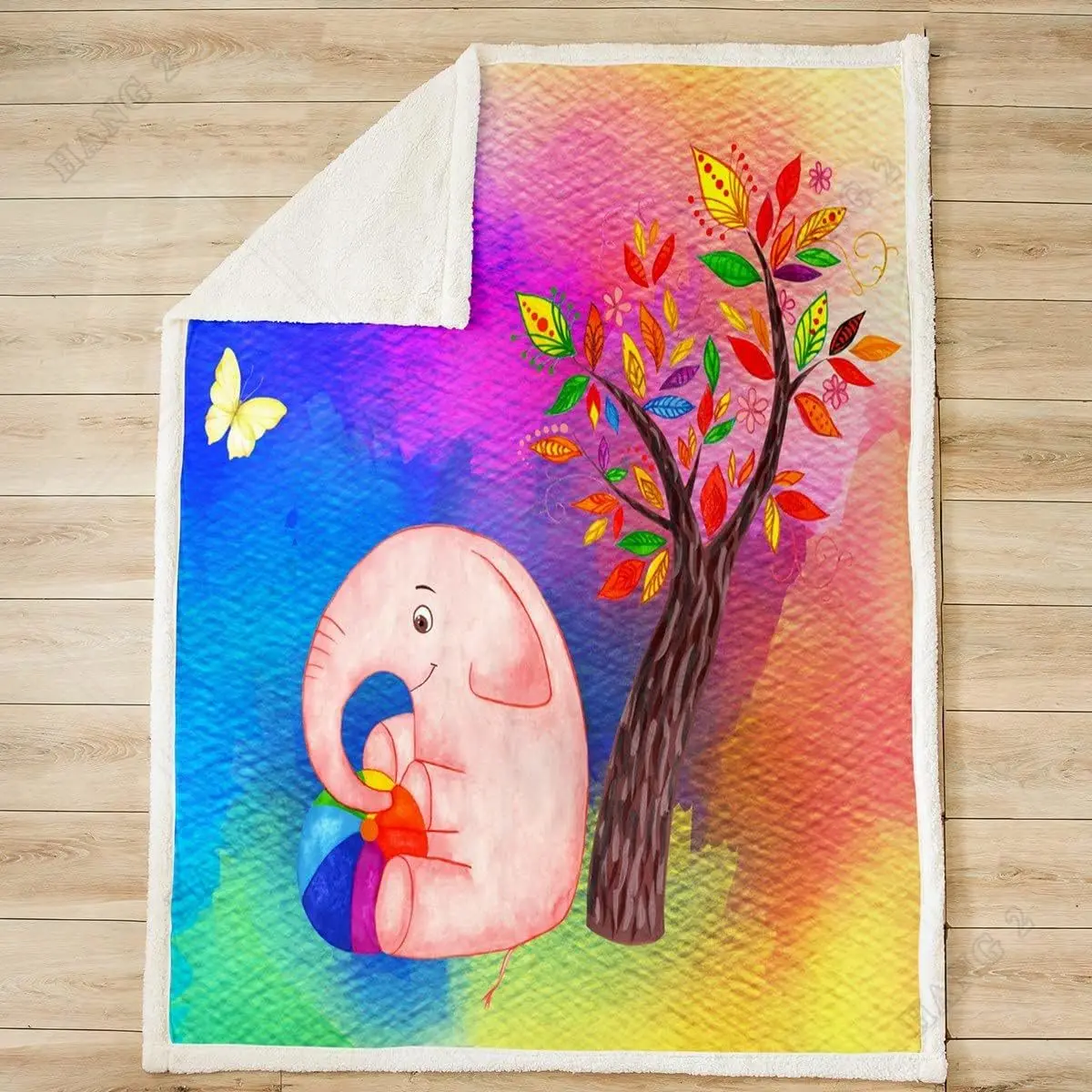 Pembe Fil Renkli Ağaç Yaprakları Atmak Battaniye Çocuklar için Erkek Kız Odası Dekor, Boho Kelebek Battaniye Yatak Kanepe için