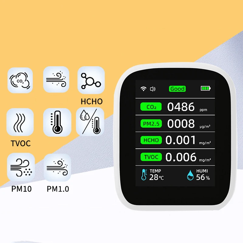 F50 8in1 Wifi PM1. 0 PM2. 5 PM10 CO2 TVOC HCHO Sıcaklık ve nem test cihazı Taşınabilir Hava Kalitesi Ölçer Karbon Dioksit Dedektörü