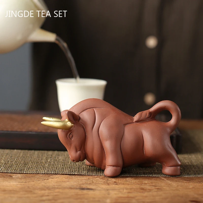 Şanslı Para Sığır Heykeli çay masası Dekorasyon Yaratıcılık Mor Kil Çay Pet Süsler çay takımları Aksesuarları El Yapımı El Sanatları
