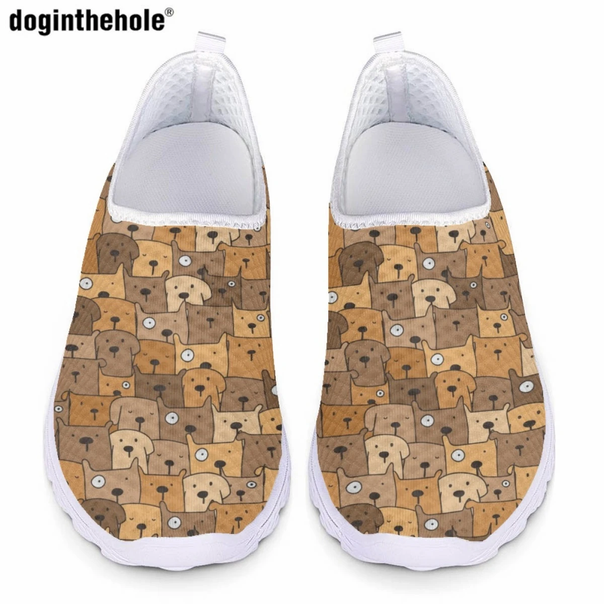 Doginthehole moda sevimli köpek baskı rahat düz ayakkabı bayanlar için yaz rahat nefes örgü ayakkabı ışık hemşirelik ayakkabı
