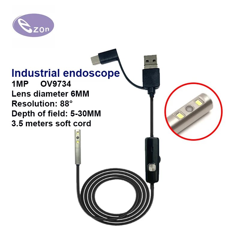 1MP çapı 6mm USBFOV88 yan görünüm endoskop IP67 su geçirmez 3'ü 1 arada kablo EZ-EN60SV-RT