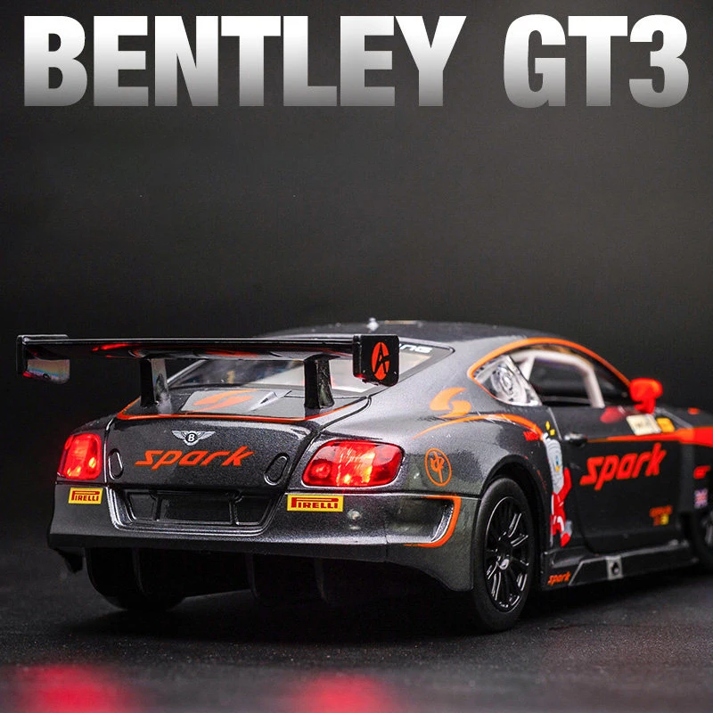 1: 24 Bentley Continental GT3 Supercar Alaşım Model Araba Oyuncak Diecasts Metal Döküm Ses ve ışık oyuncak arabalar Çocuklar İçin Araç