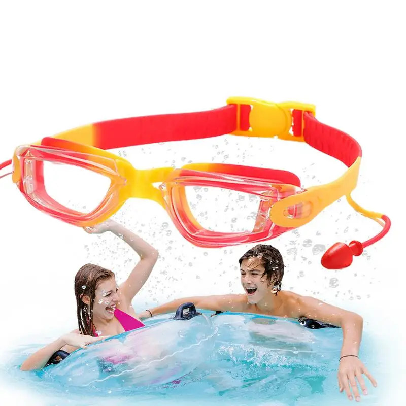 Çocuklar Yüzmek Gözlük Su Geçirmez Anti-Sis Yüzmek Gözlük Kulak Tıkacı İle Sızdırmaz Su Yüksek Çözünürlüklü Elastik Kayış Yüzme Ekipmanları